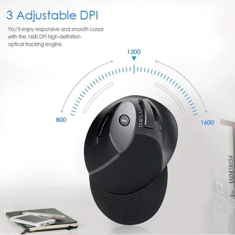 Souris verticale ergonomique sans fil DELUX M618GX, souris optique 1600 DPI, M618GX