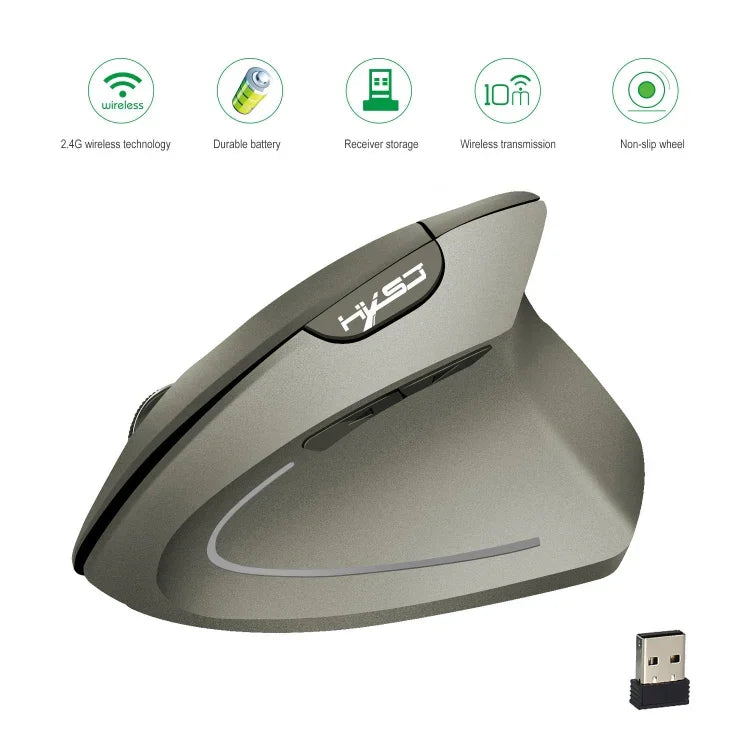 HXSJ T24 Souris verticale ergonomique sans fil 2,4 G 2 400 DPI à 6 boutons avec récepteur USB, 6 boutons T24 noir, 6 boutons T24 gris