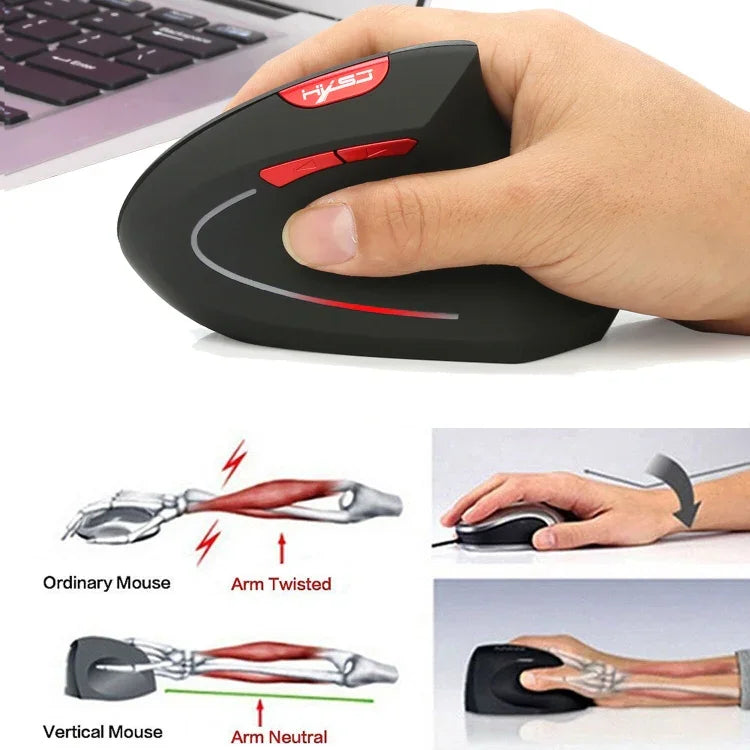HXSJ T24 Souris verticale ergonomique sans fil 2,4 G 2 400 DPI à 6 boutons avec récepteur USB, 6 boutons T24 noir, 6 boutons T24 gris