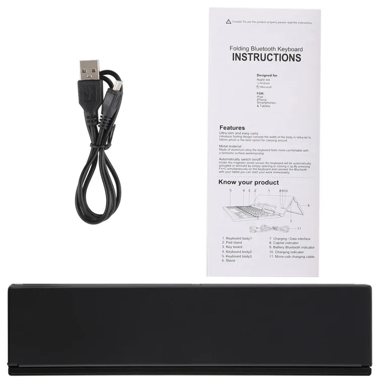 Clavier Bluetooth V3.0 pliable ultra-fin GK608, support intégré, compatible avec les systèmes Android/iOS/Windows, GK608 (noir), GK608 (gris), GK608 (or)