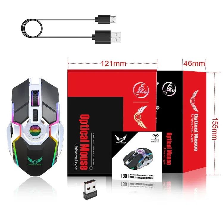 ZERODATE T30 Souris Optique sans Fil RVB Rétroéclairée, 2.4GHz 2400DPI, Trois Vitesses Réglables, T30 Blanc