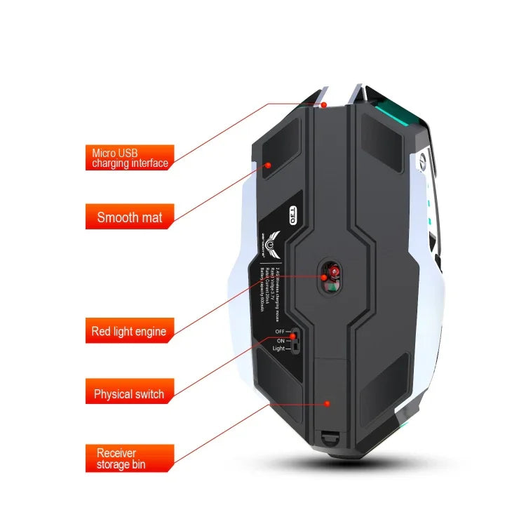 ZERODATE T30 Souris Optique sans Fil RVB Rétroéclairée, 2.4GHz 2400DPI, Trois Vitesses Réglables, T30 Blanc