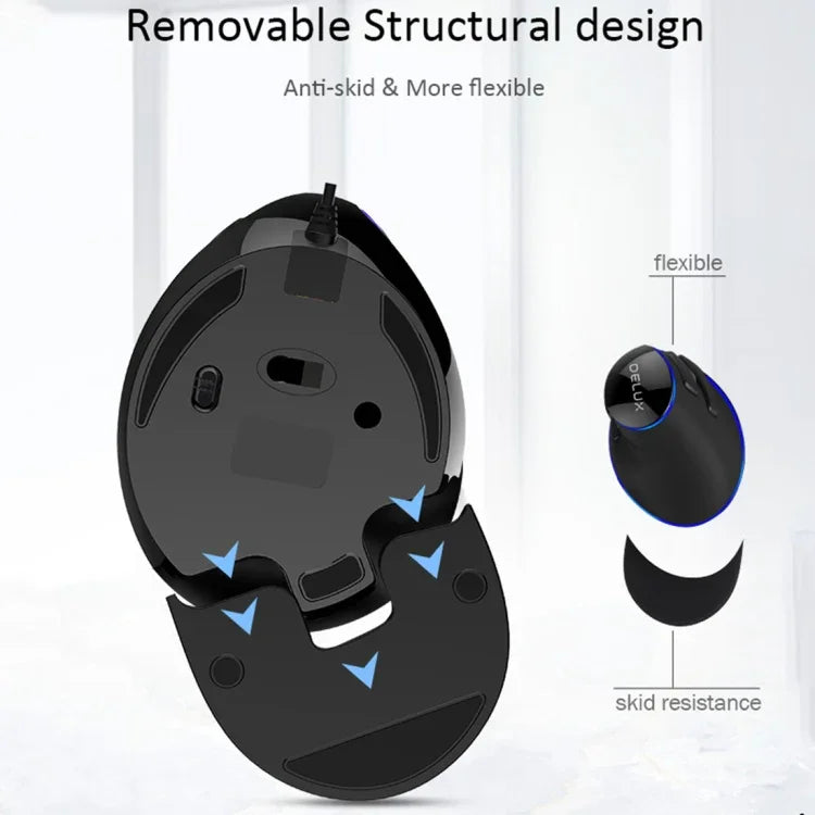 DELUX M618 Plus Souris optique filaire version bleue Souris verticale ergonomique 1600 DPI, 1600 DPI filaire