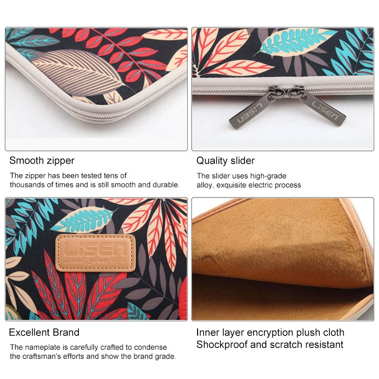 Housse Lisen 11,6 pouces avec fermeture éclair, sacoche colorée à motifs de feuilles, 11,6 pouces