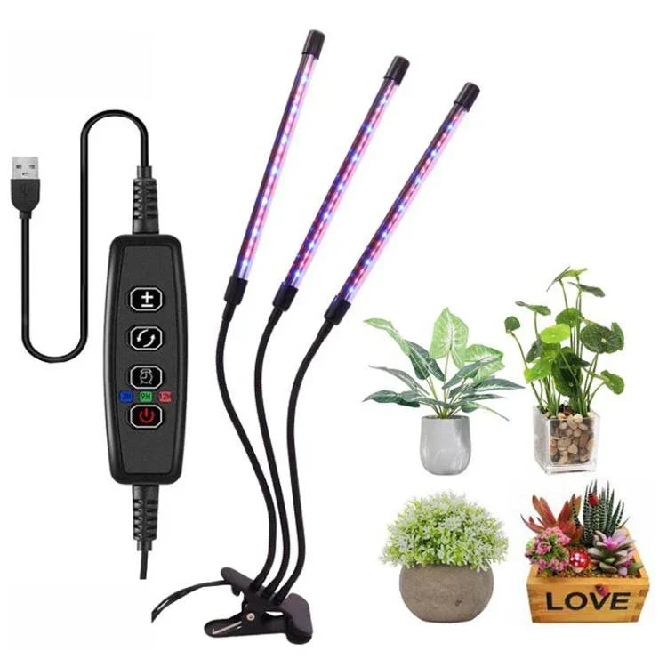 Lampe de croissance à LED 30 W à trois têtes, spectre réglable, fonction de minuterie, alimentation USB DC 5 V, 30 W