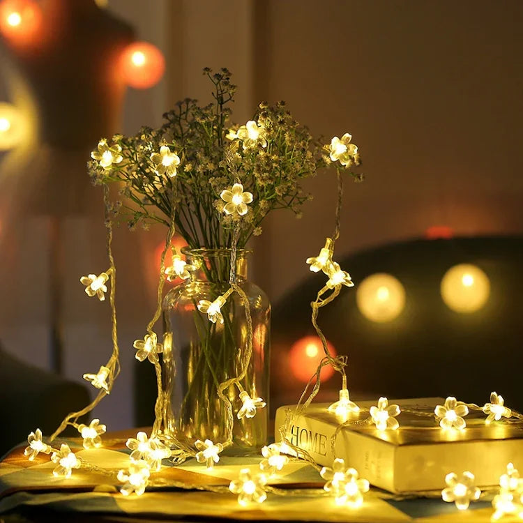 Guirlande décorative 3m 20 LED Fleur de cerisier, alimentée par batterie, 3m Lumière colorée, 3m Lumière blanc chaud