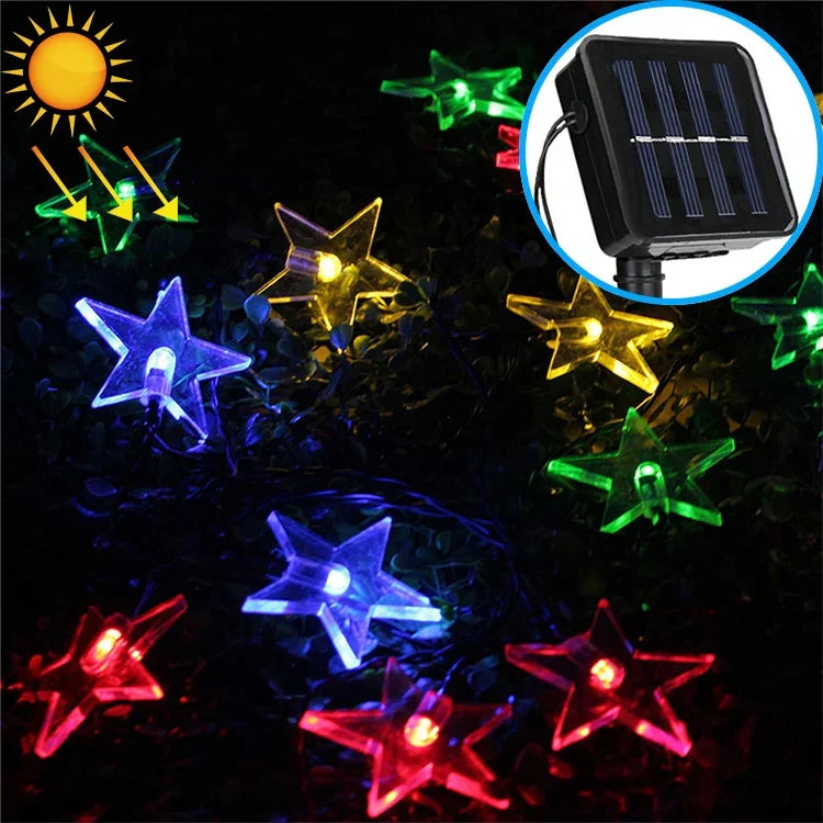 Guirlande solaire en forme d’étoile 20 LED pour jardin extérieur et décoration de Noël