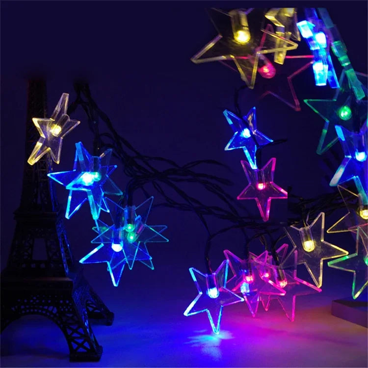 Guirlande solaire en forme d’étoile 20 LED pour jardin extérieur et décoration de Noël