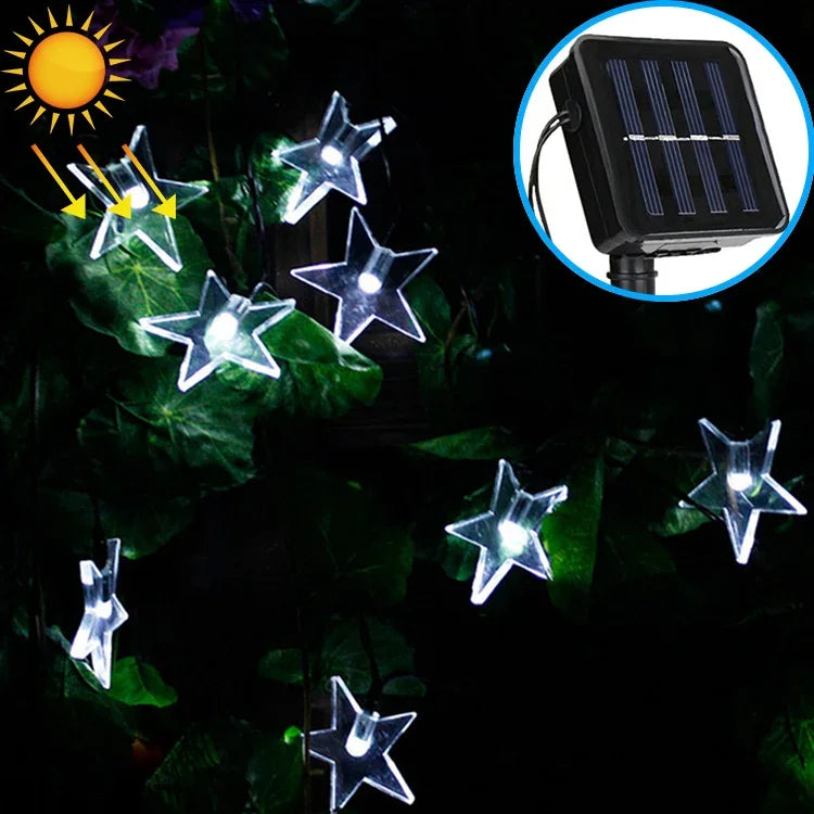 Guirlande solaire en forme d’étoile 20 LED pour jardin extérieur et décoration de Noël