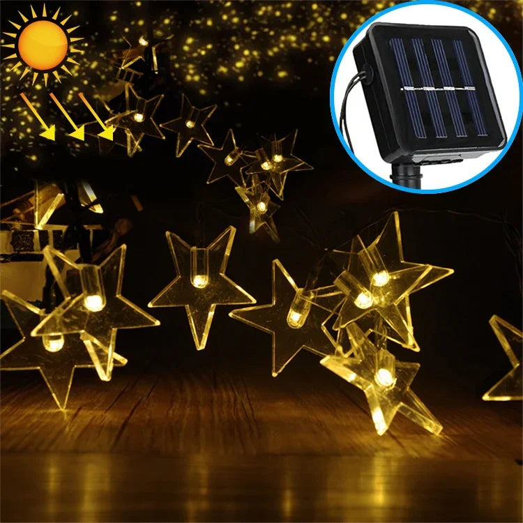 Guirlande solaire en forme d’étoile 20 LED pour jardin extérieur et décoration de Noël