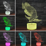 Lampe de table à vision LED 3D colorée en forme de poisson, version télécommandée 16 couleurs, version télécommandée 16 couleurs