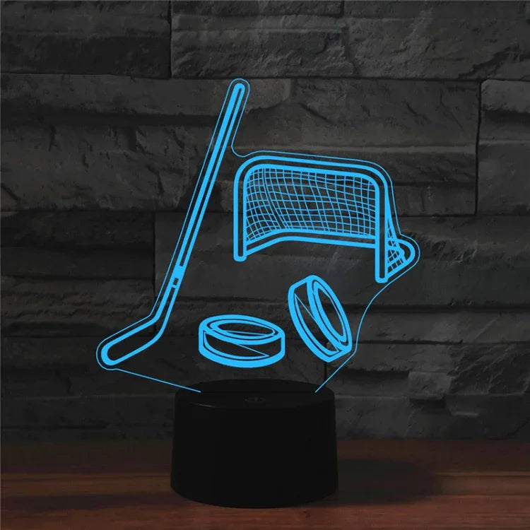 Lampe de table à vision LED 3D colorée en forme de hockey sur glace, version tactile rechargeable, version tactile rechargeable