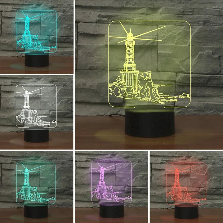 Lampe de table à vision LED 3D colorée en forme de phare, version télécommandée 16 couleurs, version télécommandée 16 couleurs