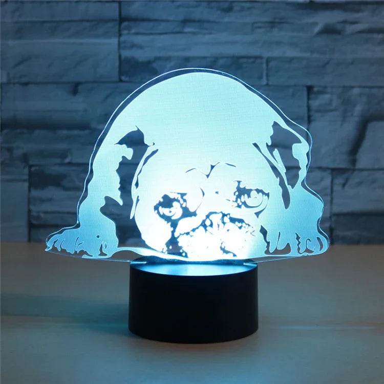 Lampe de table à vision LED 3D colorée en forme de chien prosterné, version tactile rechargeable, version tactile rechargeable
