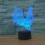 Lampe de table LED 3D colorée en forme de coq, version télécommandée 16 couleurs, version télécommandée 16 couleurs