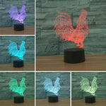 Lampe de table LED 3D colorée en forme de coq, version télécommandée 16 couleurs, version télécommandée 16 couleurs