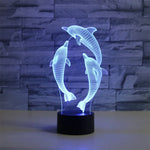 Lampe de table à vision 3D LED colorée en forme de trois dauphins, version tactile USB, version tactile USB