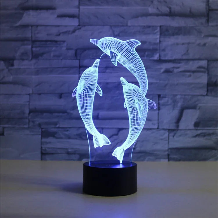 Lampe de table à vision LED 3D en forme de trois dauphins colorés, version télécommandée Craquelée, version télécommandée Craquelée