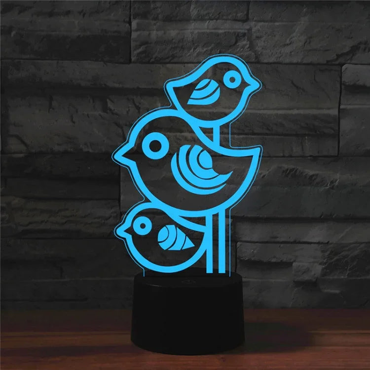 Lampe de table à vision LED 3D colorée en forme de trois oiseaux, 16 couleurs, version télécommandée, 16 couleurs, version télécommandée