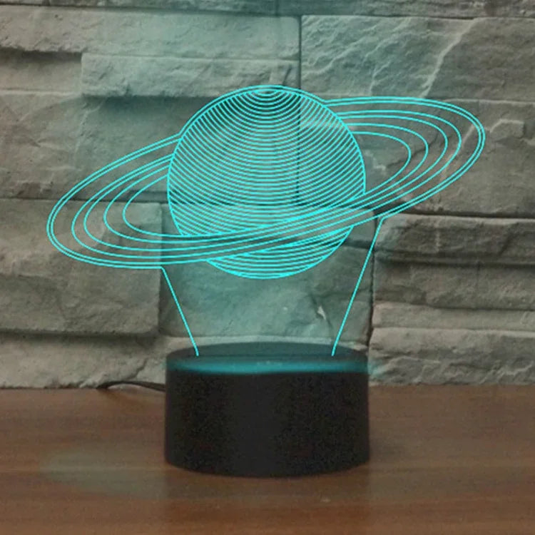 Lampe de table LED 3D Saturne, Veilleuse à illusion d'optique, Version craquée avec télécommande