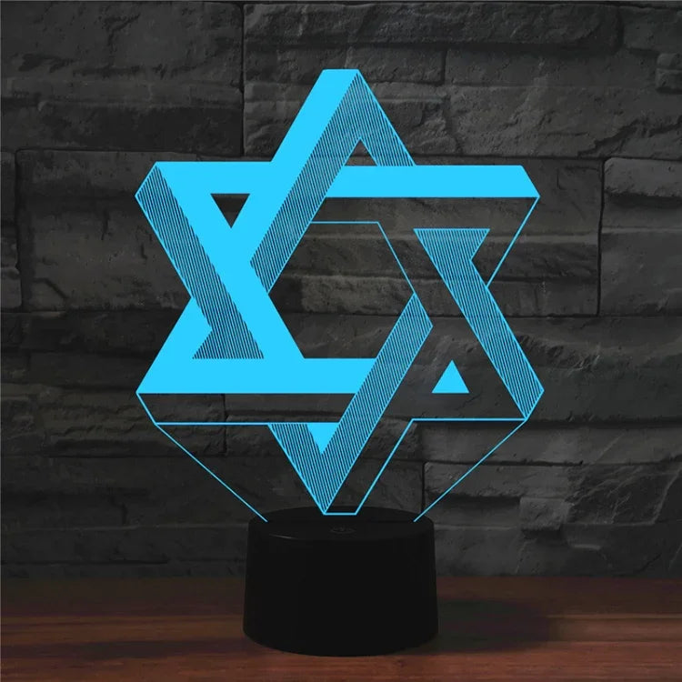 Lampe de table à vision LED 3D colorée en forme de pentagramme, version télécommandée 16 couleurs, version télécommandée 16 couleurs