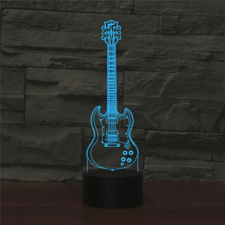 Lampe de table 3D LED colorée en forme de guitare à cinq cordes, version USB et piles, version USB et piles