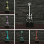 Lampe de table 3D LED colorée en forme de guitare à cinq cordes, version USB et piles, version USB et piles
