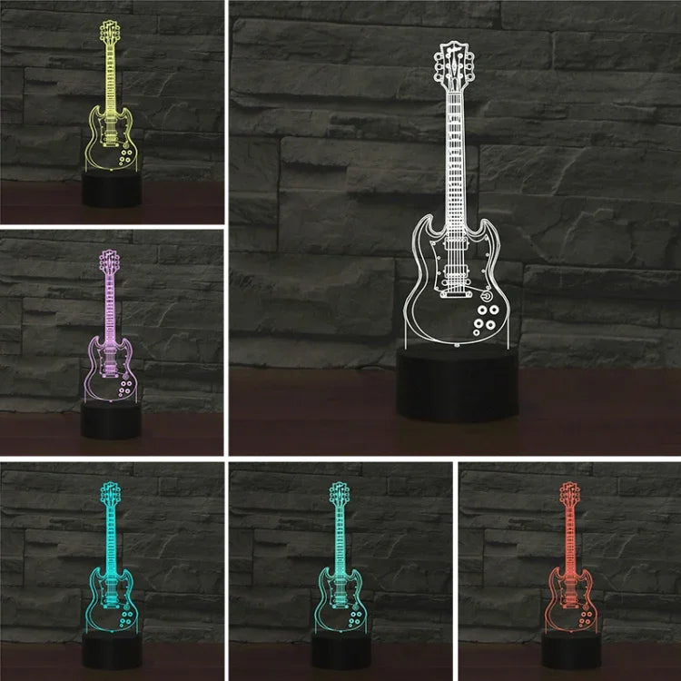 Five-string Guitar Shape 3D Colorful LED Vision Light Table Lamp, Charging Touch Version, Charging Touch Version