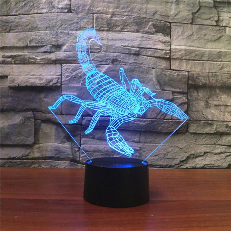 Lampe de table à LED 3D colorée en forme de scorpion, version USB tactile, version USB tactile
