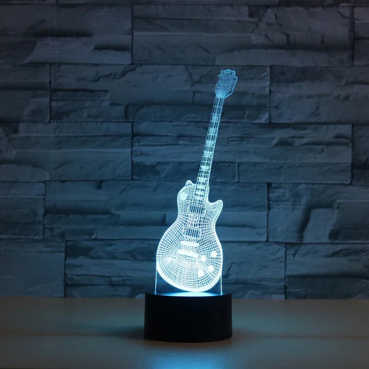 Lampe de table à LED vision 3D colorée en forme de guitare, version USB et batterie, version USB et batterie