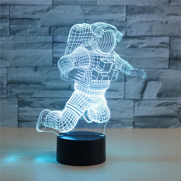 Lampe de table LED 3D vision astronaute colorée, version tactile craquelée