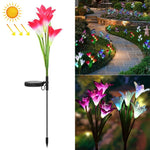 Fleur de lys artificielle 4 têtes, lampe solaire de pelouse décorative LED étanche IP55 pour extérieur, lumière blanche, lumière blanche