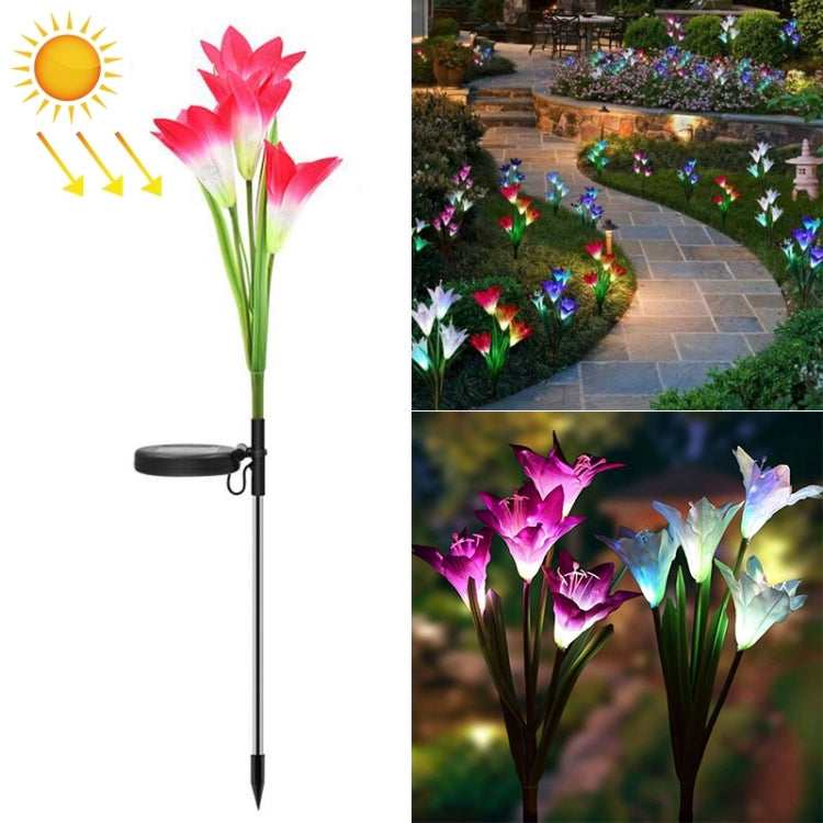 Fleur de lys artificielle 4 têtes, lampe solaire de pelouse décorative LED étanche IP55 pour extérieur, lumière blanche, lumière blanche