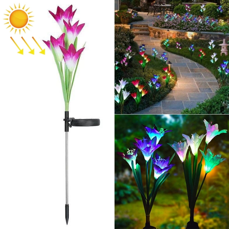 Fleur de lys artificielle 4 têtes, lampe solaire de pelouse décorative LED étanche IP55 pour extérieur, lumière blanche, lumière blanche