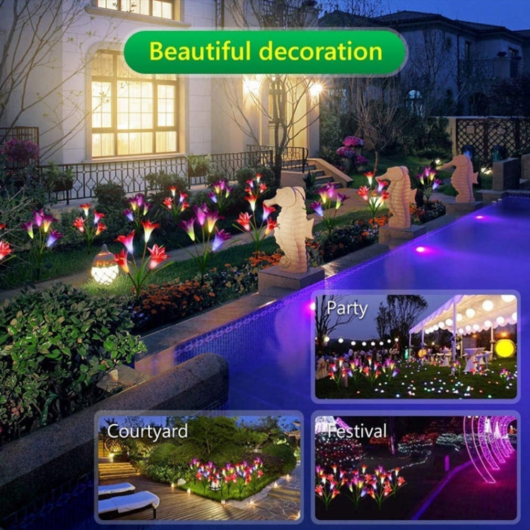 Fleur de lys artificielle 4 têtes, lampe solaire de pelouse décorative LED étanche IP55 pour extérieur, lumière blanche, lumière blanche
