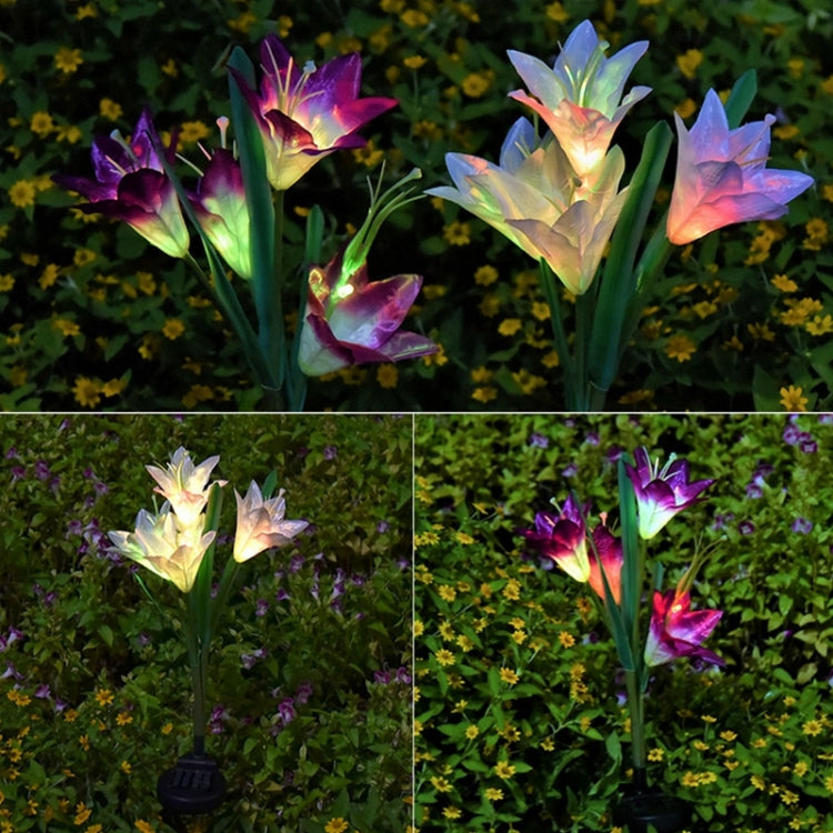 Fleur de lys artificielle 4 têtes, lampe solaire de pelouse décorative LED étanche IP55 pour extérieur, lumière blanche, lumière blanche