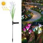 Fleur de lys artificielle 4 têtes, lampe solaire de pelouse décorative LED étanche IP55 pour extérieur, lumière blanche, lumière blanche