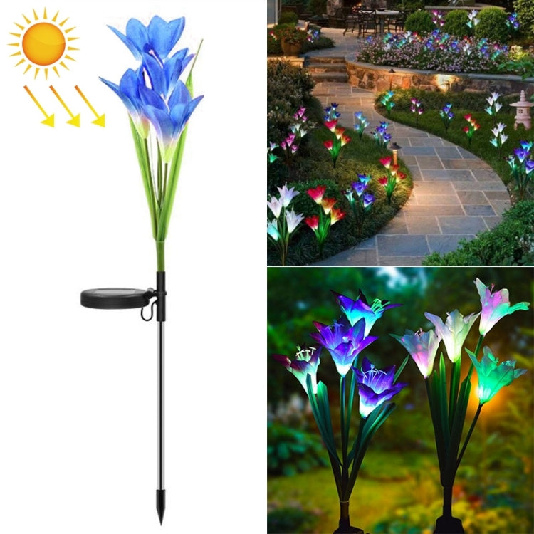 Fleur de Lys Artificielle 4 Têtes, Lampe Solaire d'Extérieur IP55 Étanche, Lumière LED Décorative pour Pelouse, Lumière Colorée, Lumière Colorée