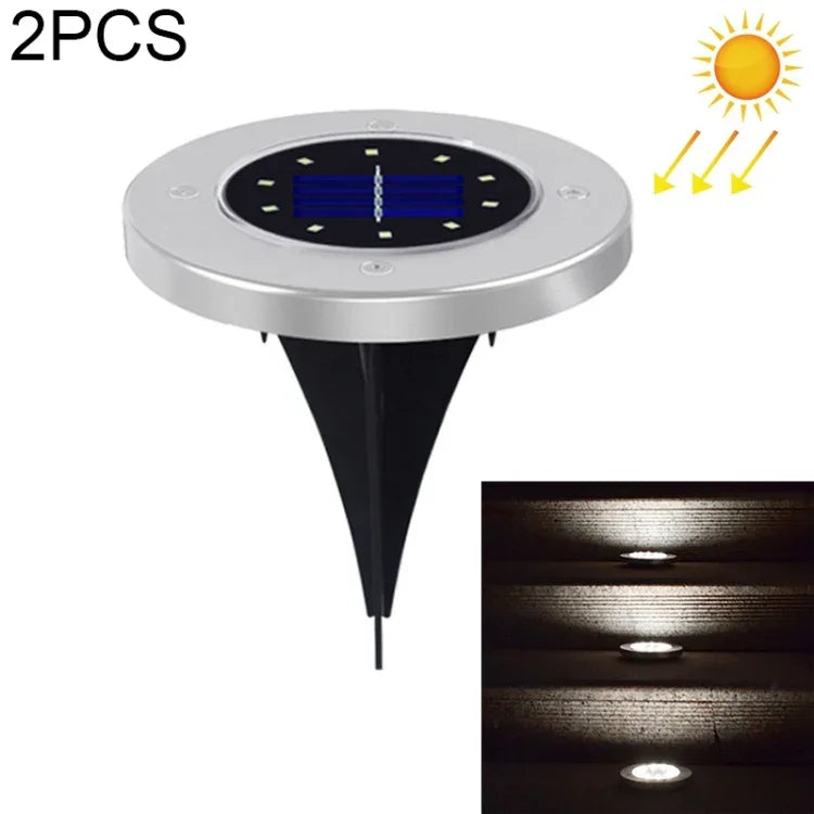 2 Lampes solaires enterrées à 10 LED IP65 étanches pour l'extérieur, lampes de rue de jardin, 10 LED