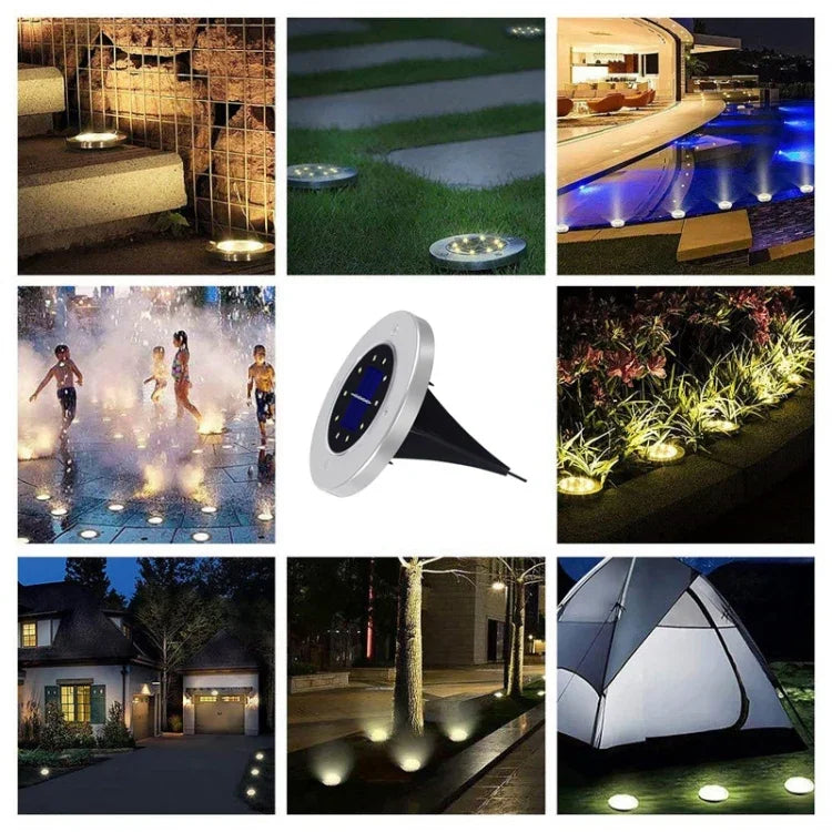 2 Lampes solaires enterrées à 10 LED IP65 étanches pour l'extérieur, lampes de rue de jardin, 10 LED