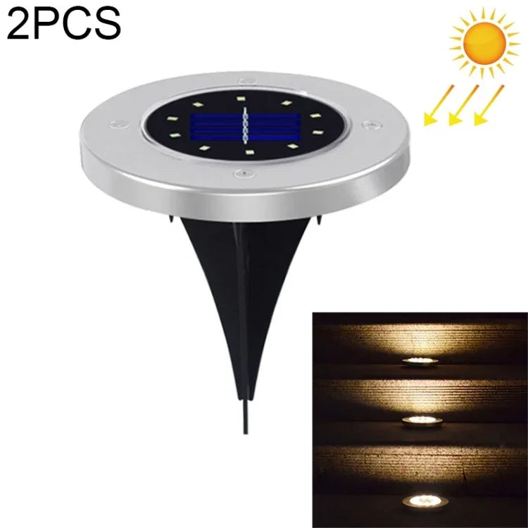 2 Lampes solaires enterrées à 10 LED IP65 étanches pour l'extérieur, lampes de rue de jardin, 10 LED