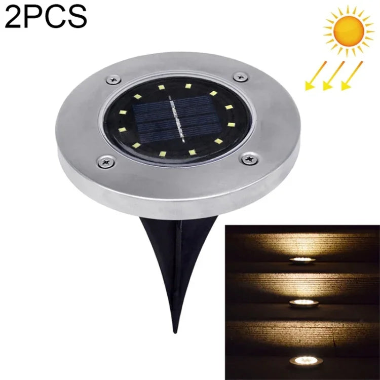2 PIÈCES 12 LED Lampes solaires encastrées Lampe souterraine IP65 Étanche Extérieur Jardin Rue, 12 LED
