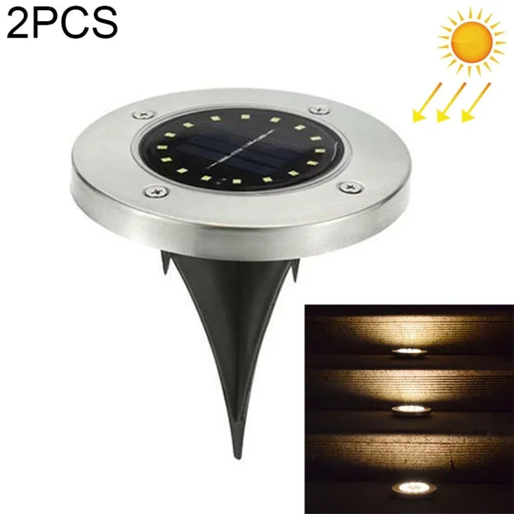 2 Lampes solaires enterrées à 16 LED, étanches IP65, pour jardin et extérieur, 16 LED