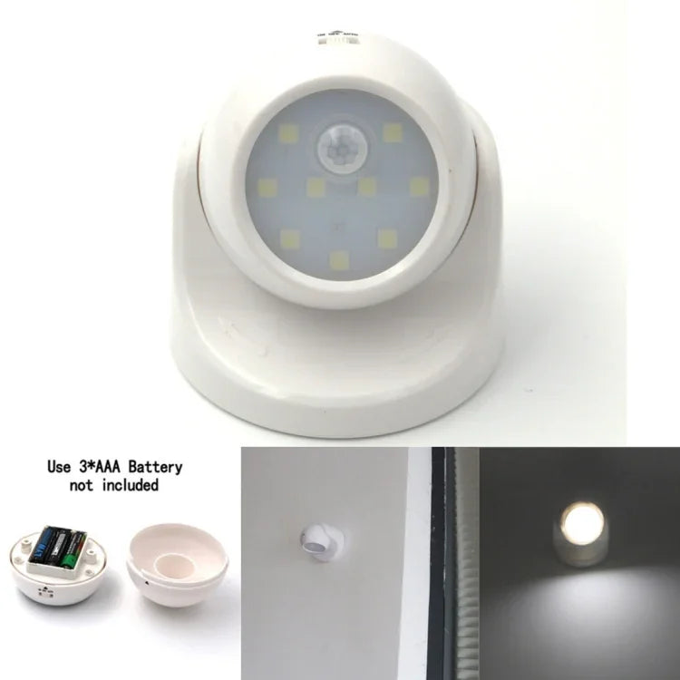 9 LED 240 LM 6000K Rotation à 360 degrés Capteur de mouvement sans fil Lumière d'armoire / Veilleuse / Lampe murale pour chambre, salon, salle de bain, couloir