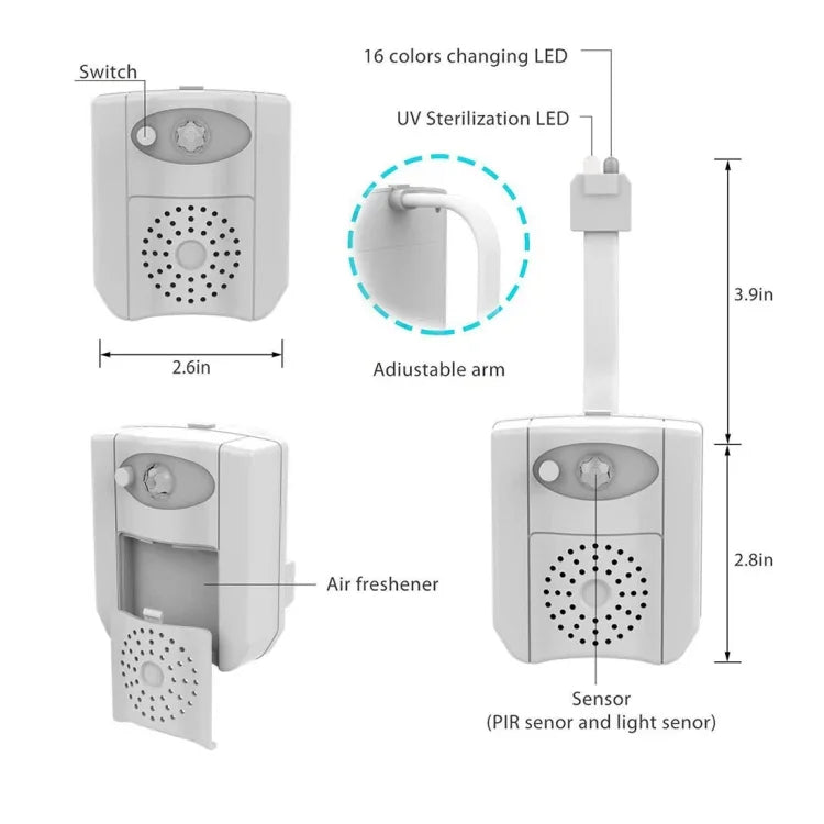 Veilleuse de toilette, DC 5V, lumière de stérilisation UV à détecteur de mouvement PIR
