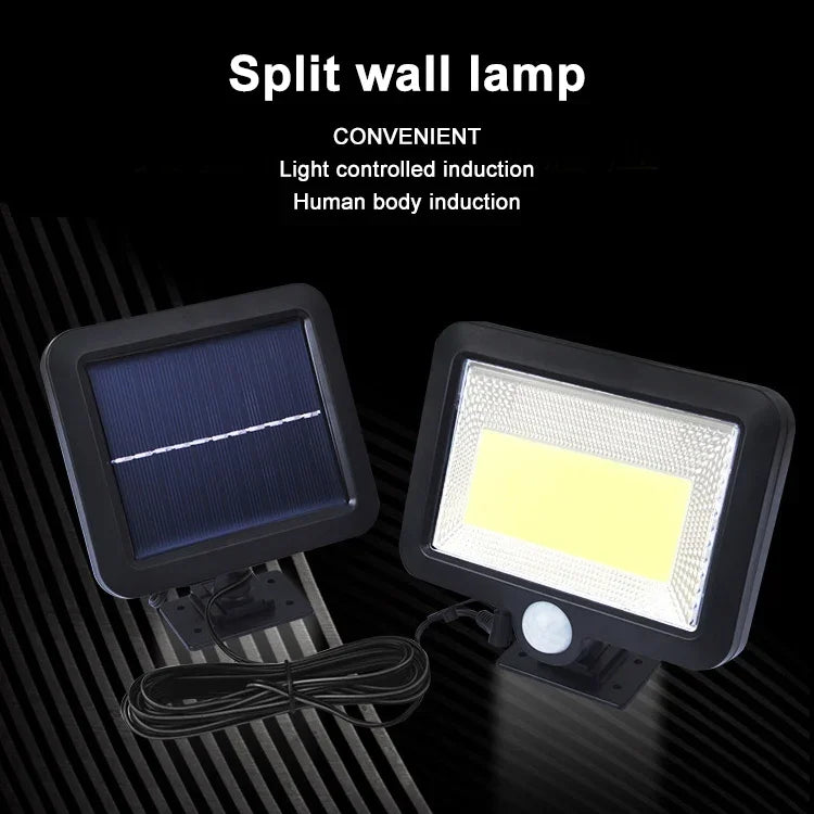 Lampe murale solaire COB avec détection corporelle séparée, lumière de jardin étanche pour extérieur, éclairage de rue, 100 COB