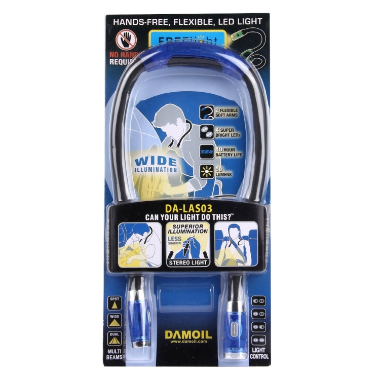 Lampe frontale stéréo mains libres à double tête, lampe de travail, lampe automatique avec 4 lumières LED et coussin de nuque en caoutchouc souple
