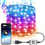 Guirlande lumineuse de Noël en fil de cuivre RVB, contrôle par application mobile Bluetooth, longueur : 10 m 100 LED, 10 m 100 LED