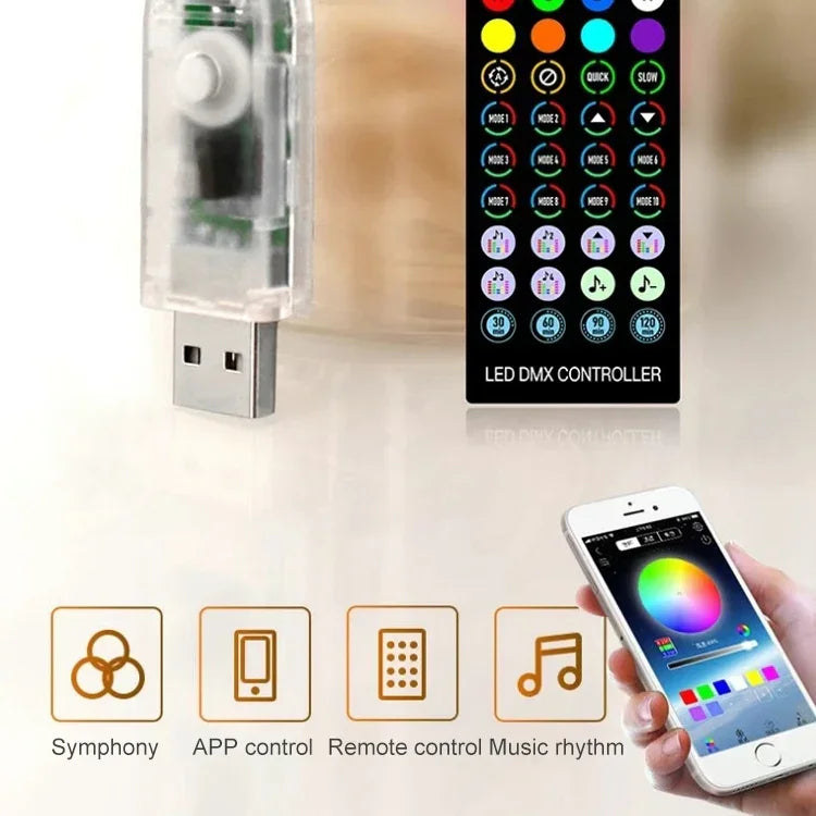 Guirlande lumineuse de Noël USB en fil de cuivre avec télécommande et contrôle par application mobile Bluetooth, longueur : 20 m 200 LED, télécommande et contrôle par application, longueur : 20 m 200 LED