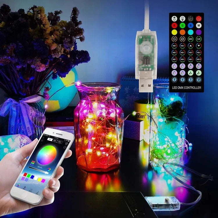 Guirlande lumineuse de Noël USB en fil de cuivre avec télécommande et contrôle par application mobile Bluetooth, longueur : 20 m 200 LED, télécommande et contrôle par application, longueur : 20 m 200 LED